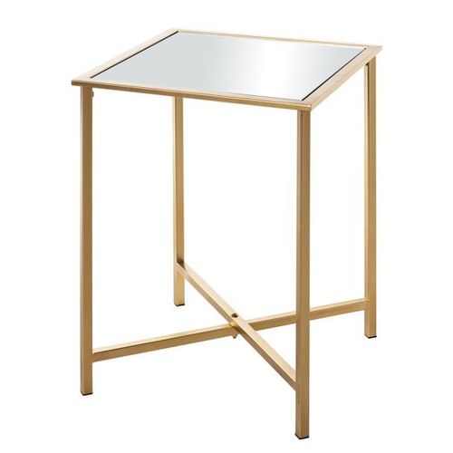 Table D'appoint Carrée 39x53 Cm En Verre Et Métal Doré