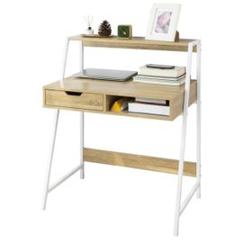 Sobuy Fwt63-N Bureau Informatique Table De Bureau Secrétaire Table Plan De Travail Avec Tiroir Et Étagère - Cadre Métal