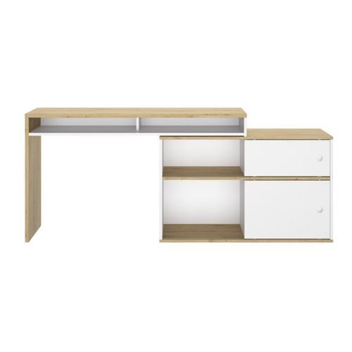 Bureau Modulable 203x45x76 Cm Décor Chêne Et Blanc