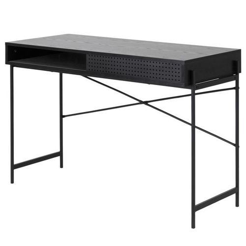 Bureau 1 Porte 110x50x75 Cm En Frêne Et Métal Noir - Jaysi