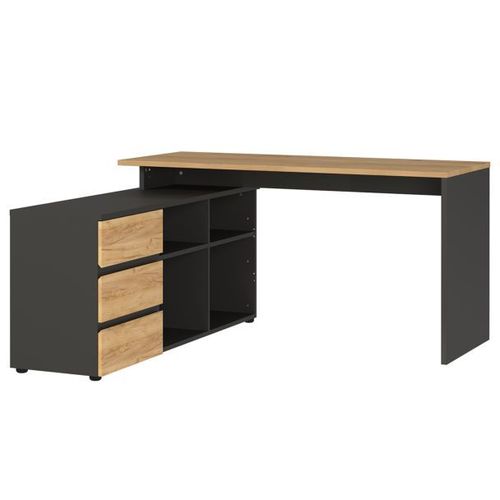 Bureau D'angle Avec Rangements Gris Foncé Et Chêne - Koxie