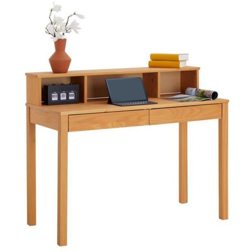 Bureau Lennox Avec Rangement 2 Tiroirs Et 3 Niches, En Pin Massif Lasur? Brun