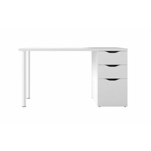 Bureau Rudy Réversible Avec Caisson, 2 Tiroirs Et 1 Porte L138 Cm X P60cm - Blanc