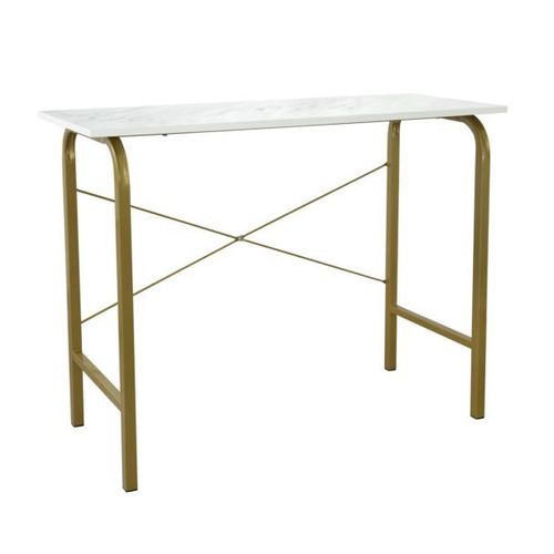 Teamson Home 40" Table De Bureau À Domicile Avec Plateau En Faux Marbre Et Cadre En Laiton Vnf-00092