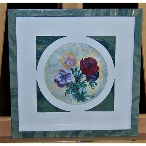 Tableau - Huile "Composition Florale" Encadrée Sous-Verre