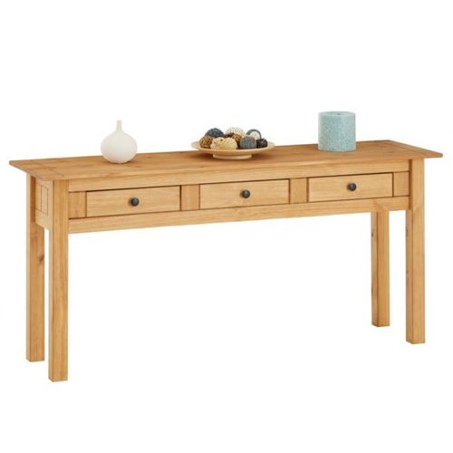 Table Console Cancun Meuble D'appoint En Bois Avec 3 Tiroirs, En Pin Massif Finition Teintée/Cirée