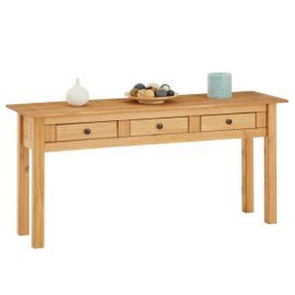 Table Console Cancun Meuble D'appoint En Bois Avec 3 Tiroirs, En Pin Massif Finition Teintée/Cirée