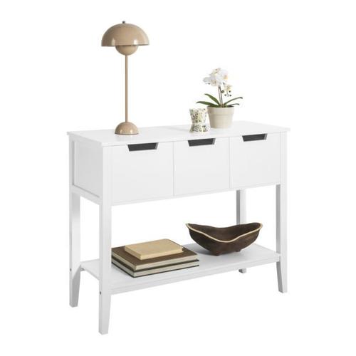 Sobuy Table Console, Table DEntrée, Bout De Canapé Avec 3 Tiroirs Et 1 Étagère, Fsb51-W