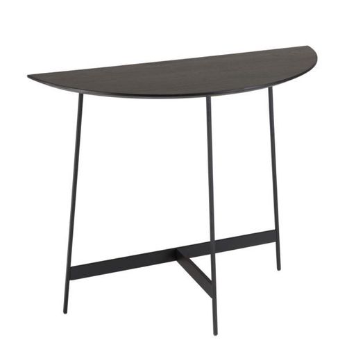 Console Demi-Lune Noire 83x35x70 Cm Décor Chêne Noir Et Métal - Radja