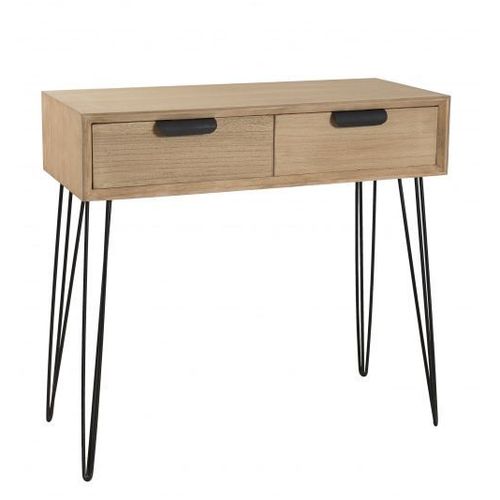 Console Bois Naturel 2 Tiroirs Pieds Épingles Métal Noir - Edith