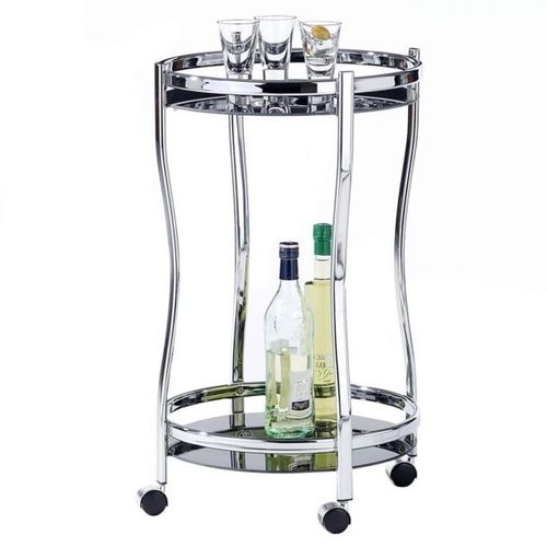Chariot De Service Vega Table D'appoint Ronde Sur Roulettes Chariot À Thé Et Boisson En Métal Chromé 2 Étagères En Verre Trempé Noir