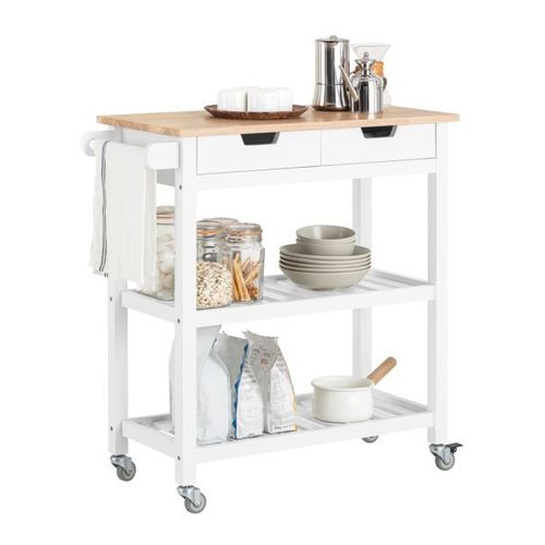 Sobuy Fkw68-Wn Chariot De Service Desserte À Roulettes Table Roulante Meuble De Rangement Cuisine Avec 2 Tiroirs, 2 Étagères Et 1 Porte-Torchon