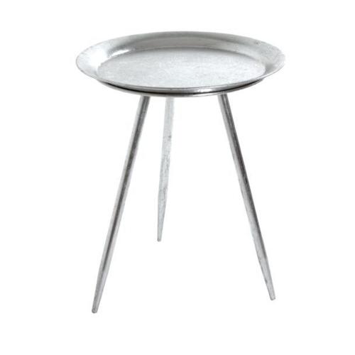 Table D'appoint Ronde 38x47 Cm En Métal Laqué Argenté