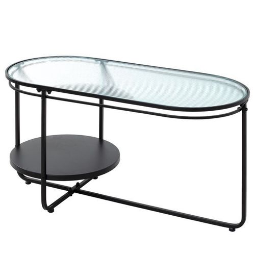 Table Basse 90x42x49 Cm En Verre Ondulé Et Métal Noir