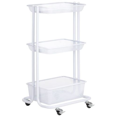 Desserte Sur Roulettes Valiente Avec 3 Bacs De Rangement, Chariot Avec Paniers Pour Cuisine, Bureau Ou Chambre D'enfant, Métal Blanc