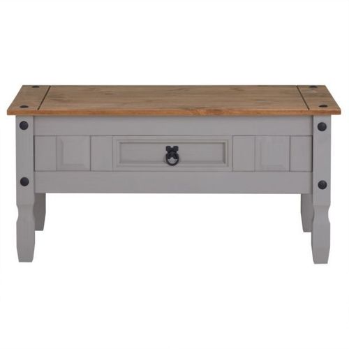 Table Basse Ramon Table D'appoint Rectangulaire En Pin Massif Gris Et Brun Avec 1 Tiroir, Meuble De Salon Style Mexicain En Bois