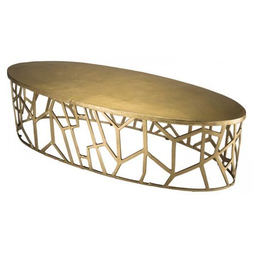 Table Basse Ovale 150x60x40 Cm En Aluminium Doré - Josy