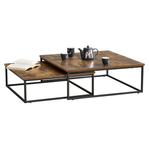 Lot De 2 Tables Basses Gigognes Haninge Carrées Effet Bois Foncé [En.Casa]