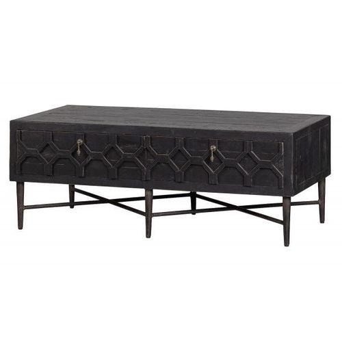 Table Basse 2 Abattants 120x60x46 Cm En Pin Noir Et Métal - Tobias