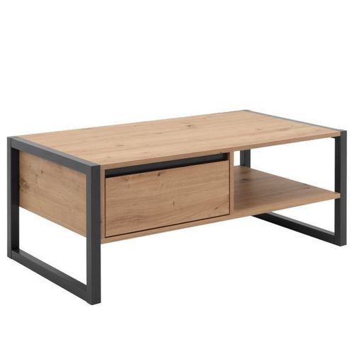 Denver Table Basse 1 Tiroir - Style Industriel - Métal - Décor Chene Artisan / Anthracite - L 100 X P 55 X H 40 Cm