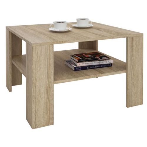 Table Basse Sejour, Table De Salon De Forme Carrée Avec 1 Étagère Espace De Rangement Ouvert, En Mélaminé Décor Chêne Sonoma