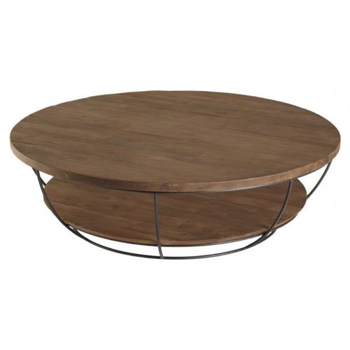 Table Basse Noire Double Plateau 120 Cm En Teck Recycl? - Appoline