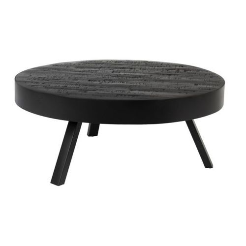 Table Basse Ronde 74x32 Cm En Teck Recyclé Et Métal Noir - Terry