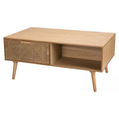 Table Basse 2 Tiroirs En Rotin Et Bois Naturel - Maguy