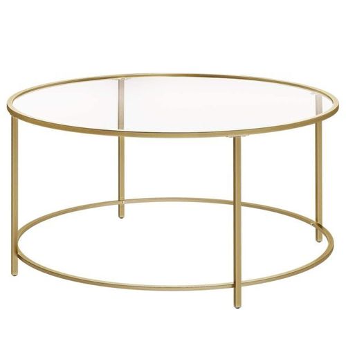 Vasagle Table Basse Ronde Plateau En Verre Trempé Armature Métallique Dorée
