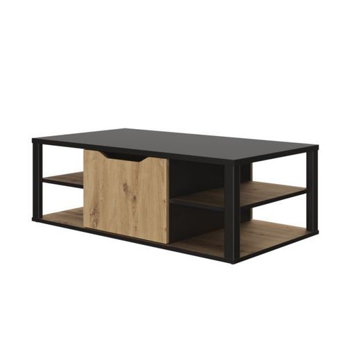 Table Basse Avec Rangements 110x60x38 Cm Noir Et Naturel - Apelt