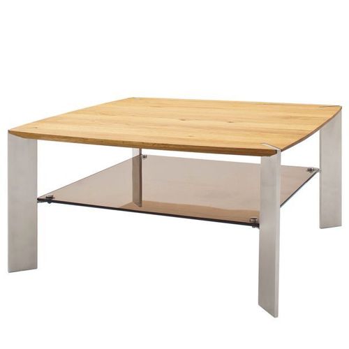 Table Basse Carrée 80x41 Cm Chêne Clair Et Piétement En Métal