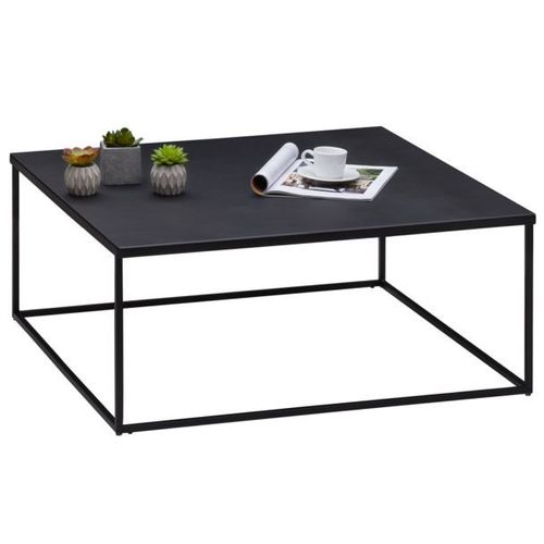 Table Basse Hilar Table De Salon Grande Table D'appoint Design Retro Vintage Industriel, Plateau Carré En Métal Laqué Noir