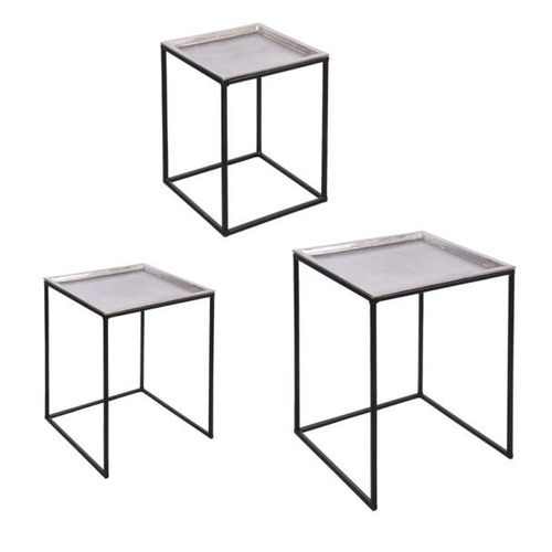 Set De 3 Tables Carrées Plateaux Amovibles Argent