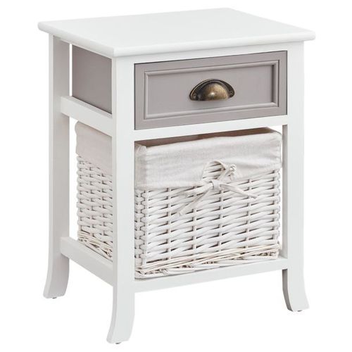 Table De Chevet Toscana Table De Nuit 1 Tiroir Et 1 Panier En Bois De Paulownia Style Shabby Chic Vintage Rustique Campagnard Blanc