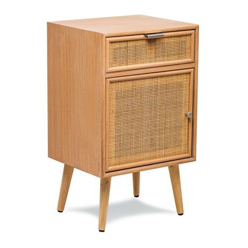 Table De Chevet Appoint Scandinave En Bois Rangement Tiroir Cannage Rotin Hetre Marron - Nordlys