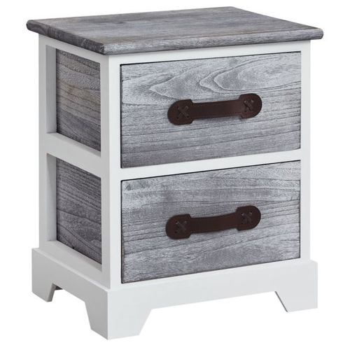 Table De Chevet Salerno Table De Nuit 2 Tiroirs En Bois De Paulownia Style Shabby Chic Vintage Vieilli Gris Blanc