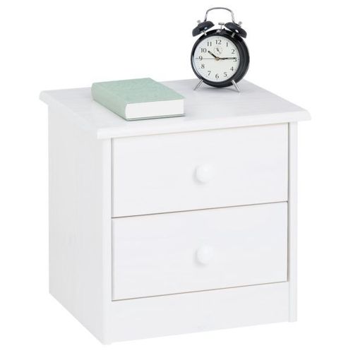 Table De Chevet Rondo Avec 2 Tiroirs, Table De Nuit En Pin Massif, Chevet En Bois Lasur? Blanc