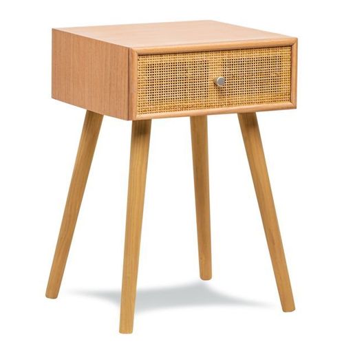 Table De Chevet Appoint Scandinave En Bois Tiroir Cannage Rotin Hetre Marron - Nordlys