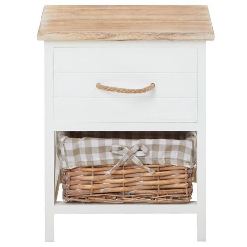 Table De Chevet Perugia Table De Nuit 1 Tiroir Et 1 Panier En Bois De Paulownia Style Shabby Chic Vintage Rustique Campagnard Blanc