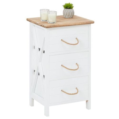Table De Chevet Perugia Table De Nuit 3 Tiroirs En Bois De Paulownia Style Shabby Chic Vintage Rustique Campagnard Blanc