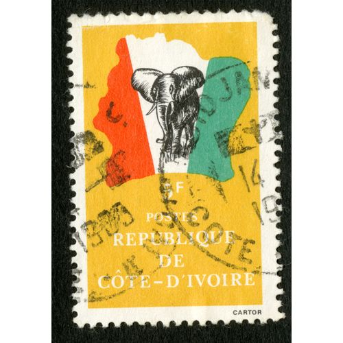 Timbre Oblitéré République De Cote D'ivoire, 5 F, Postes, Cartor