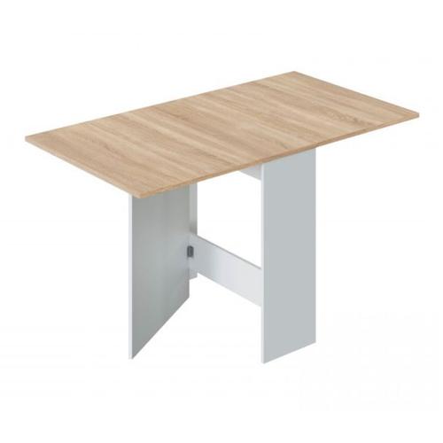 Table Pliable Et Extensible Cuisine L31/140 X P77 Cm - Bois Couleur Naturel Et Blanc - Elio