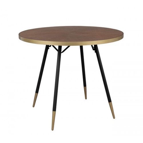 Table À Manger Ronde 91 Cm En Bois Marron Et Or - Denise