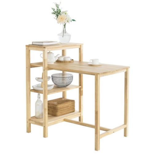 Sobuy Fwt69-N Table De Salle À Manger Avec Étagères, Table À Manger En Bois D'hévéa