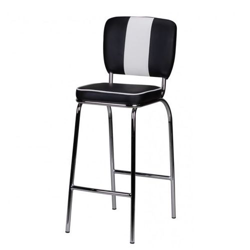 Tabouret De Bar 40x38x110 Cm Aspect Cuir Noir Et Blanc