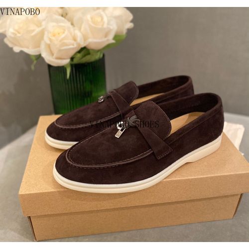 Chaussures Mocassins Plats En Cuir Suédé Pour Femmeschaussures De Marche Enfilerpendentif Pomponmarque De Luxehaute Qualité