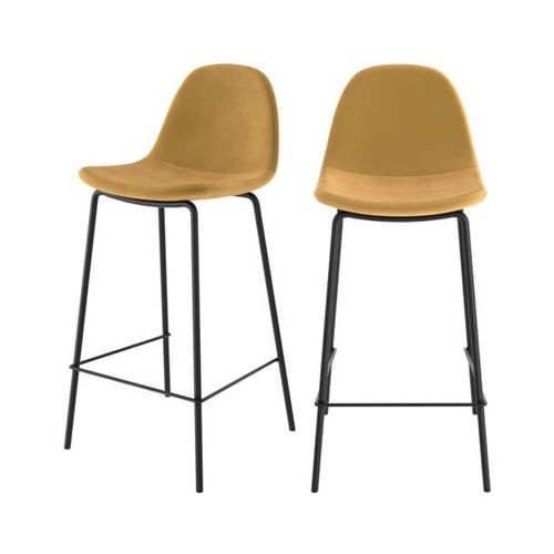 Chaise De Bar Mi-Hauteur Henrik En Velours Jaune 65 Cm (Lot De 2)