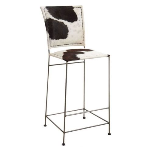 Tabouret De Bar En Peau De Vache Et Métal