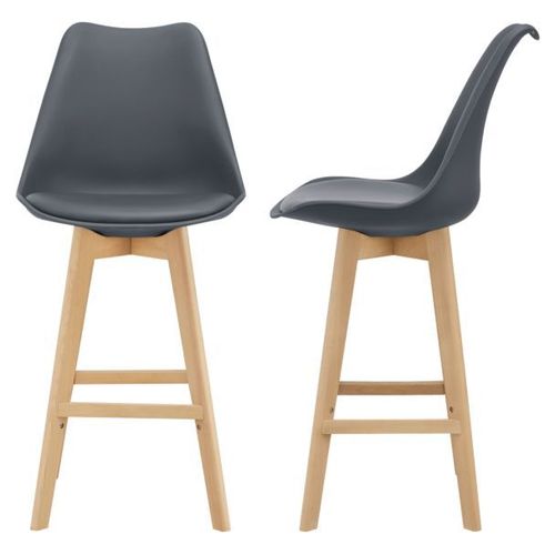 [En.Casa] Lot De 2 Tabourets De Bar Avec Dossier Et Repose-Pied Siège Rembourré Plastique Similicuir Hêtre 105 X 48 X 58 Cm Gris