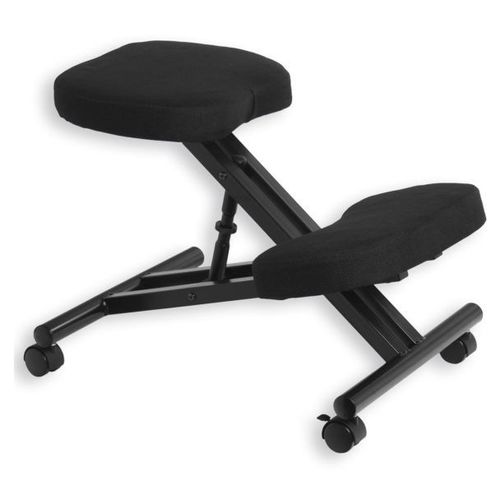 Tabouret Ergonomique Robert Siège Ajustable Repose Genoux Chaise De Bureau Sans Dossier, En Métal Noir Et Assise Rembourrée Noir